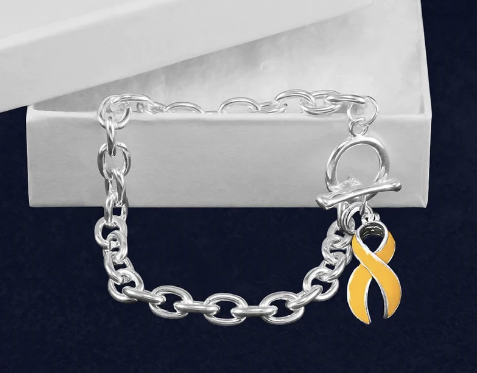 Gold ribbon charm awareness bracelet